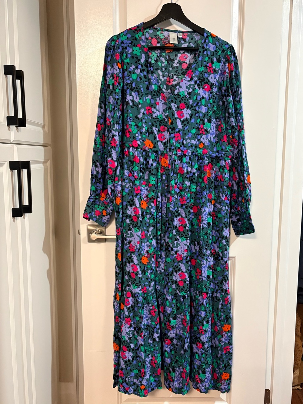 Floral Long Sleeve Midi Dress with Waist Tie - Picture 2 of 11
